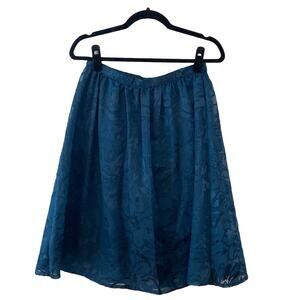Forever 21 Women's Size Small Skater Skirt Embroidered Floral Flowy Blue Pleated
